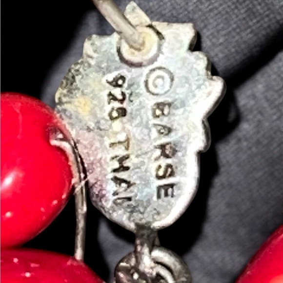 BARSE THAI ORANGE RED SPONGE CORAL STERLING SILVER DANGLE EARRINGS Drop Boho - Picture 4 of 5